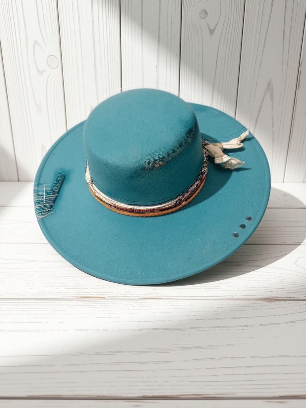 Teal Wide-Brim Women's Fashion Hat with Braided Band